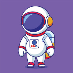 Fototapeta premium Cartoon astronaut stands calmly in spacesuit against purple background, adding a playful touch