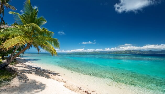 a charming beach setting in lautoka fiji with palm trees and crystal clear turquoise waters - Powered by Adobe