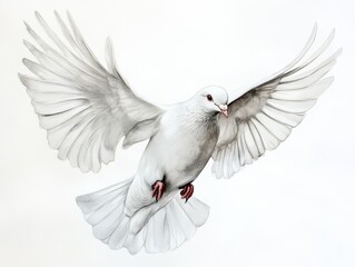 Obraz premium Serene Dove Illustration: A Watercolor Artwork of a White Flying Bird Symbolizing Peace and Freedom