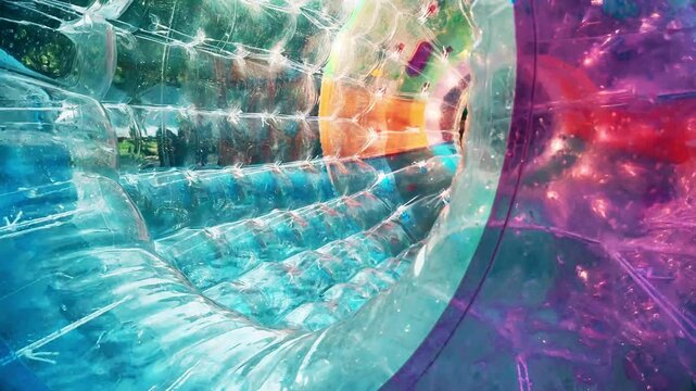 Inside the zorb cylinder or water roller