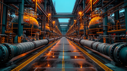 Obraz premium Large industrial plant with pipes and tanks