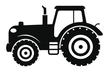 Black silhouette tractor icon is displayed against a white background with tire and cab