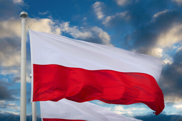 National state flag of Poland. White-red banner
