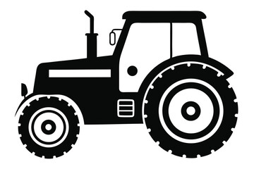 Side view of a black tractor silhouette exhibits simple lines and bold, distinct shape