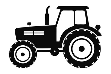 Black silhouette shows farm tractor with large rear tires on a white backdrop