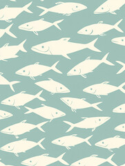 Obraz premium Simple Marine Wildlife Pattern Illustration Aquatic Sea Life Graphic Silhouette Decorative Design Tranquil Blue Nature Background Seamless Ocean Texture Ecofriendly Coastal Environment Wallpaper