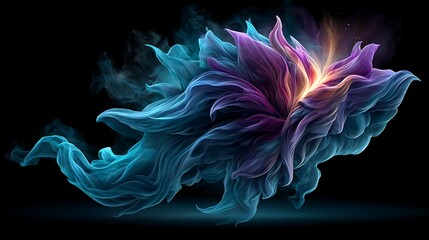 Obraz premium High-contrast gradient background with electric purple and neon green flowing like ink in water, creating a glowing, layered fluid motion