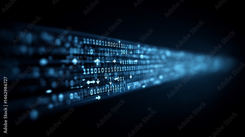 Poster digital stream of binary code flowing through a network, symbolizing technology