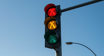 Pedestrian Traffic Signal: A Vivid Yellow Warning against a Clear Blue Sky