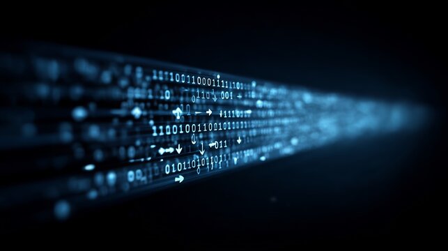 Digital stream of binary code flowing through a network, symbolizing technology