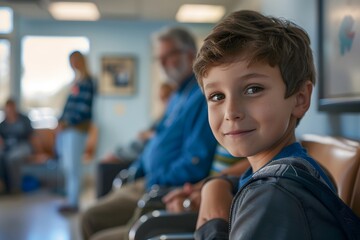 A young boy waits for his vaccination, smiling with anticipation and hope
