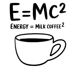 A minimalist black and white illustration featuring the
famous Einstein equation 