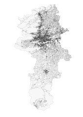 Vector map of highways in coimbatore, india with black and white color.
