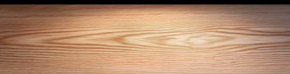 Fototapeta premium Close-up of a smooth wooden surface with natural grain patterns and warm brown tones under soft lighting