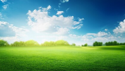 Fototapeta premium abstract blur beautiful green nature and blue sky white clouds wallpaper background