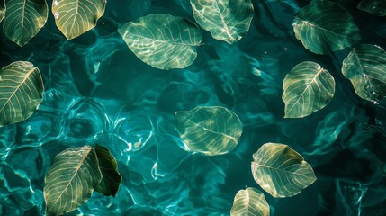 Obraz premium Serene Green Leaves Floating on Teal Water