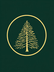 Vintage Forest Illustration Icon Design Featuring Green Yellow Tree Silhouette Single Pine Tree Circle Nature Art Emblem Badge Symbol Foliage Seasonal Rustic Decor Outdoor Woodland Harmony