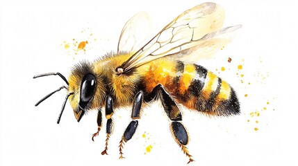 Vibrant Watercolor Illustration of Cute Bees Clipart on White Background