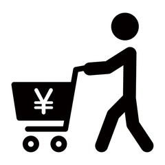 ショッピングする人と日本円のマーク