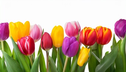 row of colourful tulips isolated on transparent background © James