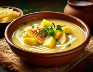 Ajiaco – cremige peruanische Suppe mit Kartoffeln und Käse