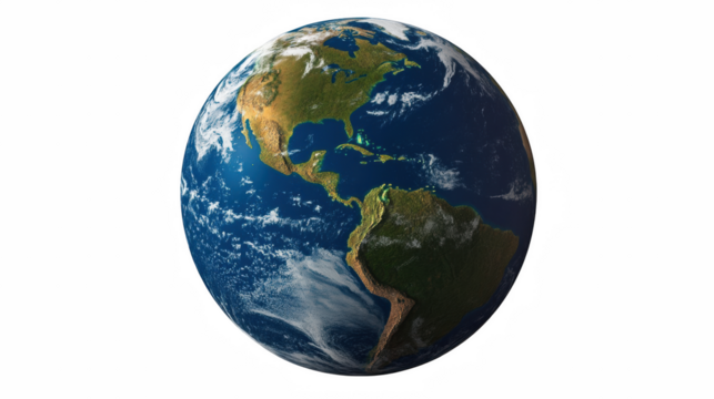 Stunning detailed view of planet earth showing americas continents and on transparent background 3d