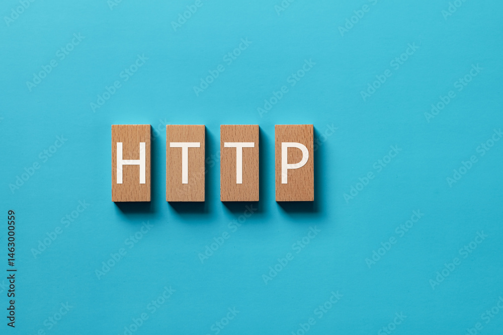 Poster there is wood block with the word http. it is an abbreviation for hyper text transfer protocol as ey