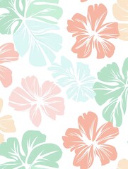 Obraz premium Hawaiian flowers and palm leaves in pastel tones for a summer mood