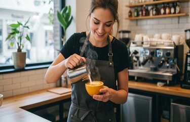 Fototapeta premium Barista Making Latte Art in Stylish Café