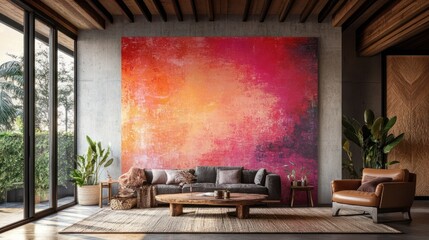Abstract art decorates modern living room