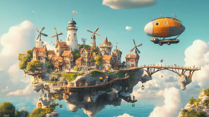 Obraz premium whimsical floating island village