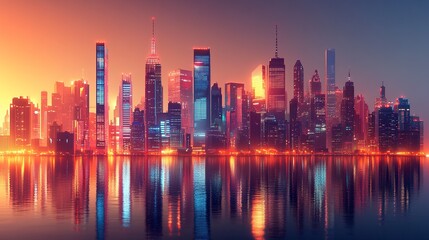 Fototapeta premium A cityscape of high-rise office towers and business centers with gleaming glass facades, perfectly aligned for a banner background representing economic and corporate growth 