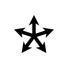 Symbol of direction and movement with multiple arrows pointing outward from a star shape on a white background