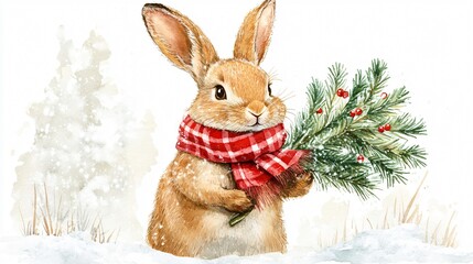 Whimsical Watercolor Illustration of New Year's Hare Character with Champagne Glass