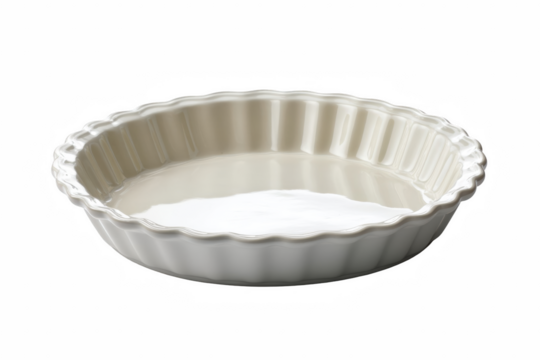 Elegant cream colored ceramic fluted pie dish baking tart food oven home on transparent background