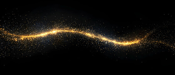 Abstract Golden Sparkles Streaks On Black Background