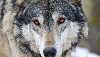 Fototapeta premium Alpha wolf with striking red eyes