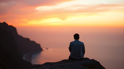 Sunset Serenity: Contemplation on a Clifftop