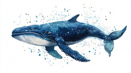 Fototapeta premium Vibrant Watercolor Whale Illustration for Creative Projects