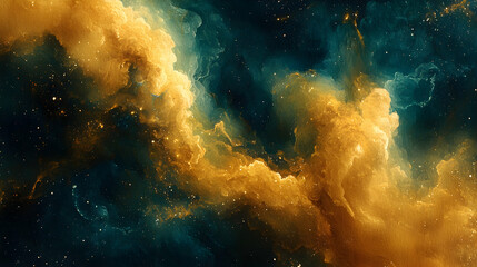 Obraz premium Abstract cosmic nebulae of swirling gold and teal hues