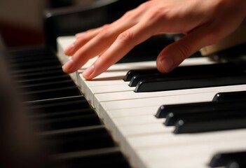 Obraz premium close up of a person's hand on a piano