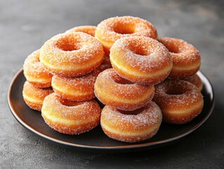 Delicious Sugar-Coated Donuts Stacked on a Plate