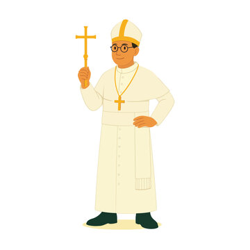 Diverse pope candidates holding cross &ndash; flat vector icons inspired by papal conclave and new pope election. Ideal for religion, faith, and interfaith topics.