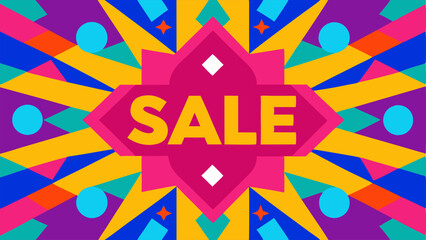 Kaleidoscope Background A vibrant kaleidoscopic background with the word SALE centered and gleaming in bright colors emulating a festive atmosphere.