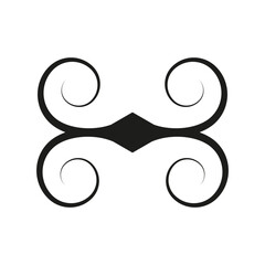 Ornamental swirl motif. Curled abstract detail. Symmetrical spiral decoration. Vector flourish symbol.