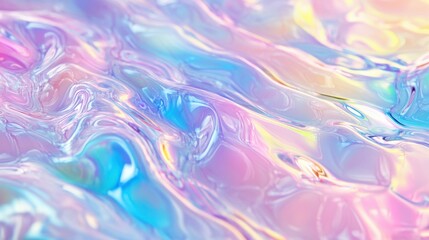 Abstract iridescent liquid swirls in pastel colors.  Fluid, colorful,  flowing, smooth, wavy,  iridescent,  liquid-like,  pastel,  vibrant,  smooth surface,  texture