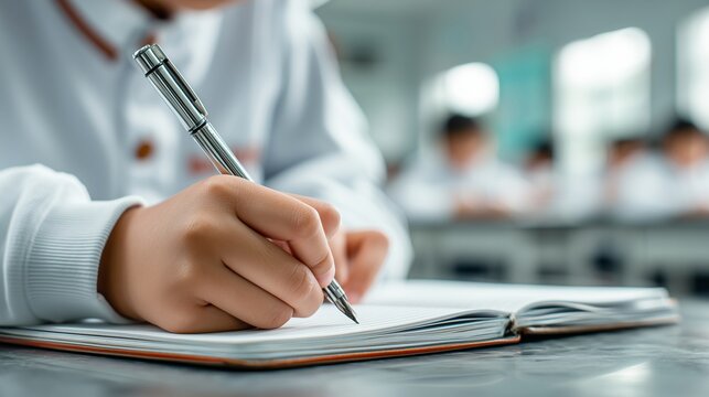 Student Writing Notes in Classroom