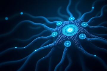 Abstract Visualization of a Digital Neural Network in Blue