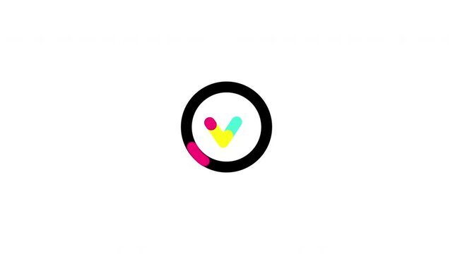 Modern loader animation featuring a rotating black ring with bouncing cyan, yellow, and magenta segments on a white background. Perfect for UI loading screens