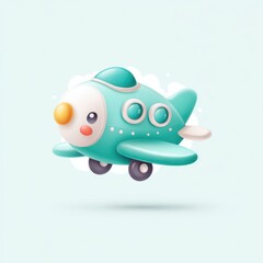 Fototapeta premium Bright and fun 3D cartoon airplane icon in a playful plastic style, perfect for kids designs and educational materials.
